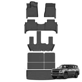 AZYT - Floor Mats & Cargo Liner for Nissan Armada/Infiniti QX80 2025 7 Seats with Backrest Mat, All Weather Automotive TPE Floor Liners Set Anti-Slip Waterproof Accessories Black