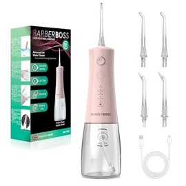 BarberBoss Water Flosser, Cordless Electric Tooth Flosser – 5 Pressure Modes, IPX8 Waterproof Dental Flosser, Portable Oral Irrigator for Gum Care, Teeth Cleaning kit, QR-7103 (Pastel Pink)
