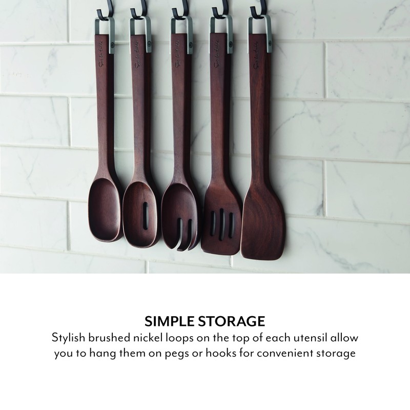 Sur La Table, Set of 5 Wooden Utensils, Solid Turner/Solid