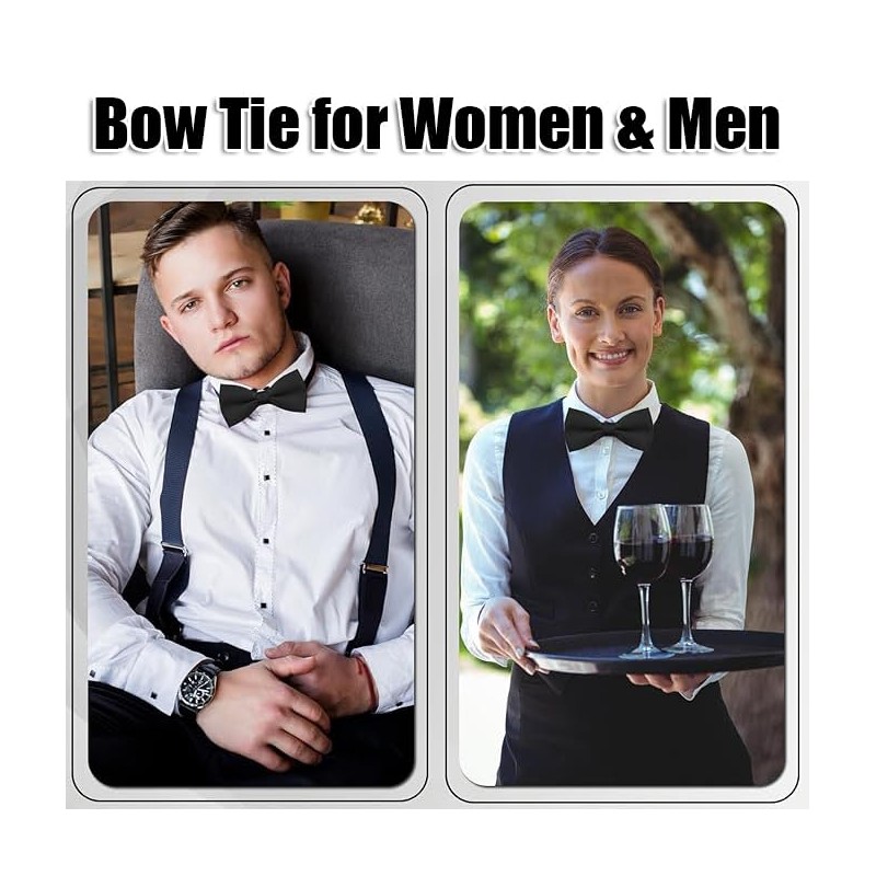 Men's Bow Tie, Solid Color Classic Pre-Tied Bow Tie, Satin