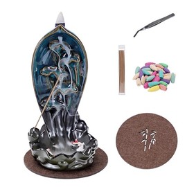 Backflow Incense Holder Waterfall, Ceramic Aromatherapy Ornament Home Decor Incense Burner Holder (E)