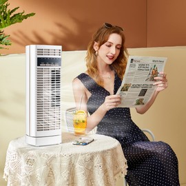 Tangkula 14-Inch Desk Fan, 90° Oscillating Small Tower Fan, Portable Quiet Cooling Table Fan w/ 3 Speeds, 4H Timer, Compact Bladeless Standing Fan for Living Room, Bedroom, Office, Desktop(White)