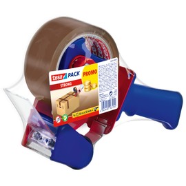 tesa tesapack Strong und Handabroller im Set mit 1 Rolle geräuscharmem Paketklebeband - Braun - 66 m x 50 mm