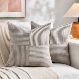 FDTERN Set of 2 Taupe Corduroy Cushion Covers, 30 x 30 cm, Soft Modern Decorative Cushion Covers, Sofa Cushion, Boho Decoration for Sofa, Bedroom, Living Room, Balcony