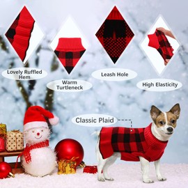 QBLEEV Medium Dog Sweaters for Girls, Dog Sweater Dress Knitwear Dog Christmas Sweaters Puppy Sweaters Plaid Pet Sweaters Turtleneck Dog Sweatshirt Vest Warm Winter Fall Dog Sweaters for Dogs Female M