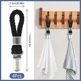 OWLMATE Pack of 4 Hangers for Towels, Towel Clips, Towel Hangers Without Sewing, Towel Clips with Loops, Black Towel Clip Clips for Hanging, Towel Loops
