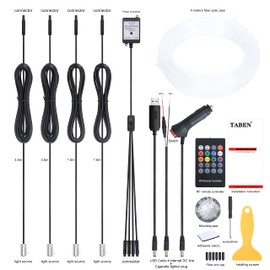 TABEN Car Neon Light Strips, 4-Piece Set with 8 Colours, Car Decoration, Mood Lighting, Interior Lighting, Waterproof, DC 12 V (1 Set)