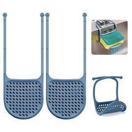 WALLFID 2 Pack Sponge Holder for Kitchen Sink, Adjustable Silicone Suction Cup Sponge Caddy for Sponges, Scrubbers, Soap, Kitchen, Bathroom (Denim Blue)