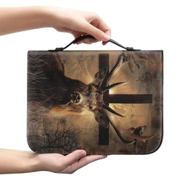Generic Leather Bible Cover for Men/Large Bible Case/Book Carrying Case with Pen Slot-Church Bag for Lady,Deer and Cross,XL