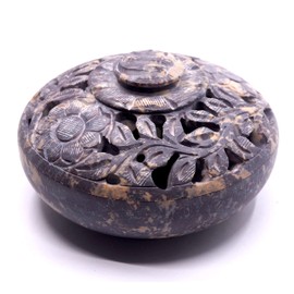 Farbenwald - Incense Bowl Made of Soapstone with Lid, Diameter 11 cm, Handmade, Suitable for Incense with Charcoal, Incense Cones and for Incense Sticks
