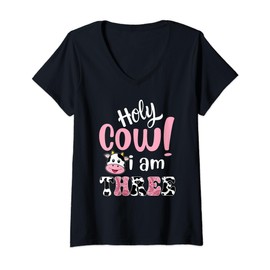 Holy Cow Im Three Birthday Decorations Girl 3 Year Old Bday V-Neck T-Shirt