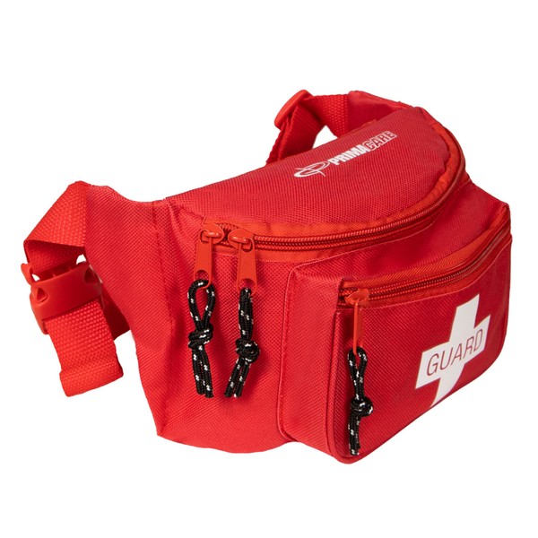Primacare KB-8004 First Aid Empty Fanny Pack for Emergency Equipment Set, 8"x2"x6", Lifeguard Waist Travel Bag for Men and Women with 3 Pockets, Red