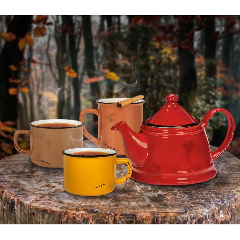 Abbott Collection Enamel Look Ceramic Teapot - Red, 32oz (9"L)