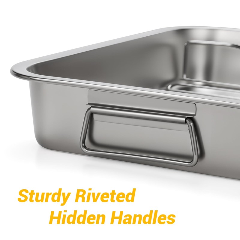 Tifanso Stainless Steel Roasting Pan - Heavy Duty Turkey Roasting