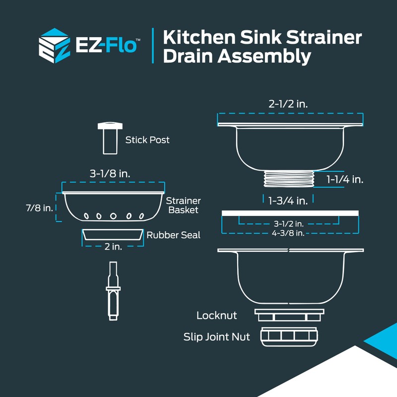 EZ-FLO Double Cup Kitchen Sink Strainer Drain Assembly, 3-1/2 to