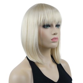 Lydell 10" Short Straight Bob Hair Wigs with Bangs No Part Full Synthetic Hair Cute Wigs (613 Blonde)