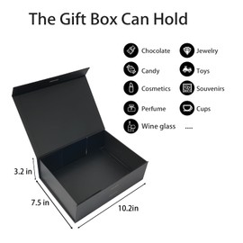 Uptotop Gift Box with Lid for Presents, 10.2 X 7.5 X 3.2 In with Ribbon and Magnetic Closure, Great for Christmas, New Year, Wedding, Birthdays, Groomsman, Presents Display and Packging, Black