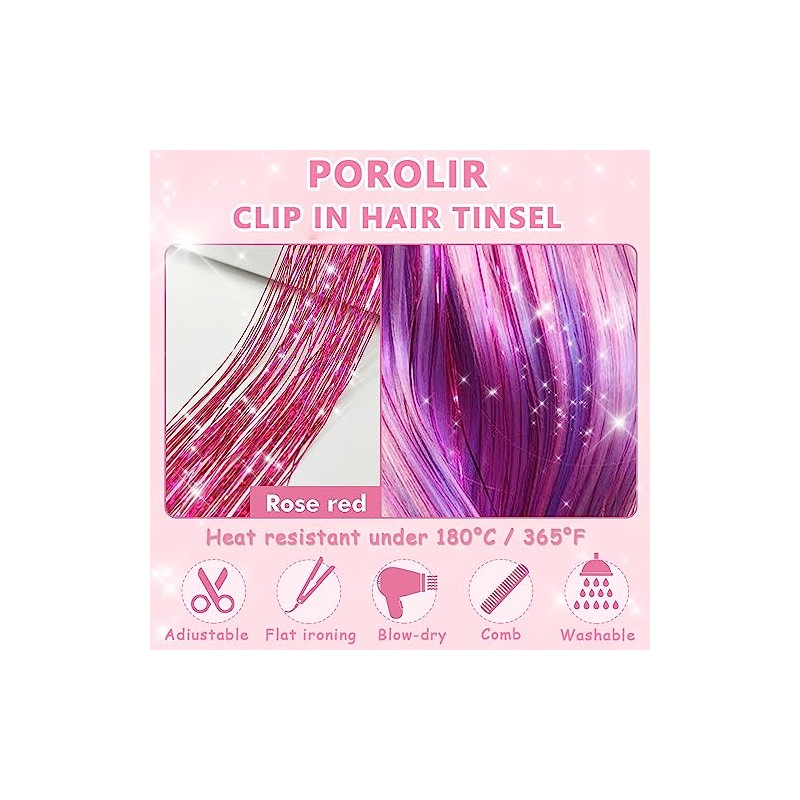 HASTHIP® 6 extensiones de cabello con purpurina y clip, color
