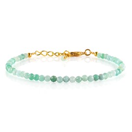 Natural Emerald Gemstone Micro Beads Dainty Bracelet Jewelry for Women, May Birthstone, Energy Healing Crystals, 14k Gold Plated Chain 8 inch