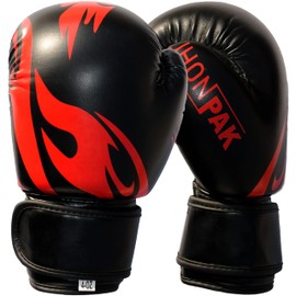 JP Kids Boxing Gloves - 8oz Maya Hide Leather, Child friendly design with Velcro Closure System for sparring, fighting, kickboxing, and punching (Black/Red, 8-OZ)