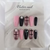 Black & Pink Teen Check Handmade Nail Tips - Short