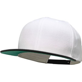 Classic Snapback Hat Blank Cap - Wool Blend Flat Visor (as1, Alpha, one_Size, White Black)