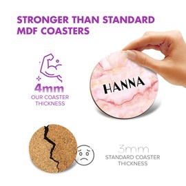 1 x Round Coaster - Name Hanna Marble Stone Texture Letter Lettering Initial Cork Backed MDF Glossy Tea Coffee Accessory #276940