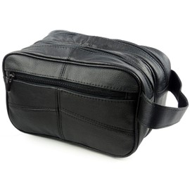 Oakridge Leather Mens Cowhide Leather Wash Bag Black