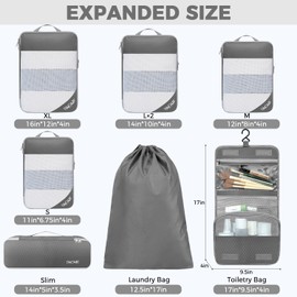 BAGAIL 6 Set/8 Set Compression Packing Cubes, Ultralight Expandable Packing Organizers for Carry on Travel Luggage(8set Grey)