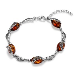 Copal Women's Bracelet Made of Real Silver with Amber and Adjustable Length, Sterling Silver