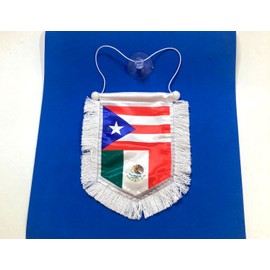 Puerto Rican Mexican flag for car accessories Mexico & Puerto Rico Car Flags Mexico rearview mirror decoration Combo - Dual Heritage Rearview Mirror Decor for Every Drive