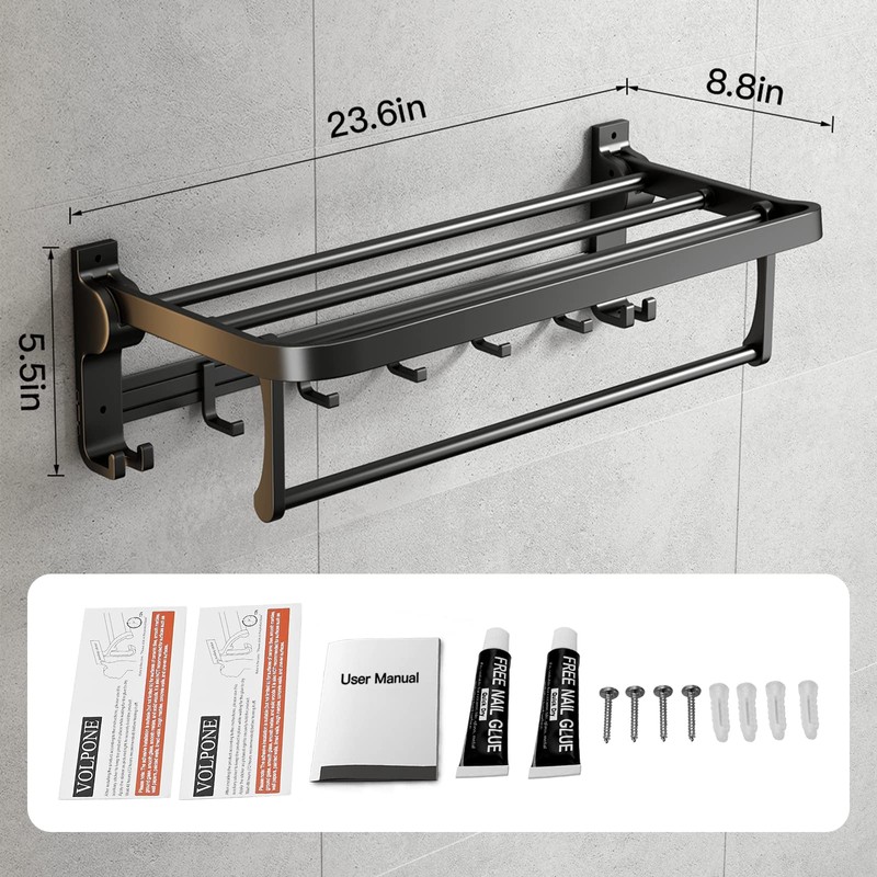 VOLPONE 24 Inch Towel Rack with Towel Bar Holder Foldable