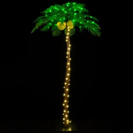 TYBEEU - Palmera iluminada de 2,1 m con 208 luces LED y cocos brillantes - Atenuable, certificación UL, resistente al agua - Ideal para d...