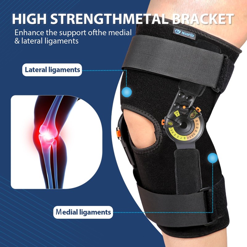 Nvorliy Hinged ROM Knee Brace with Side Stabilizers & Locking