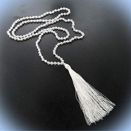 32" Necklace Long Beaded White And Clear Beads With Tassel Pendant Unique Chic Crystal Rhinestone Elegant Jewelry Necklace For Women