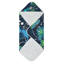 Cute Green Dinosaurs UFO Hooded Baby Towel Outer Space Baby Bath Towel Unisex Soft Organic Cotton Washcloths Toddlers Shower Gifts for Boys Girls Newborn 30 x 30 in