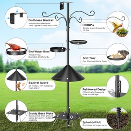 Heavy Duty Bird Feeder Pole,92 Inch Squirrel Proof Adjustable Bird Feeding Station,4 Shepherd Hooks for Feeder Stand, Includes Water Bowl and Mesh Tray,for Outdoor Garden & Yard