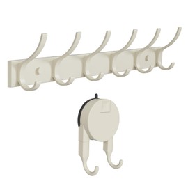 Geobella Coat Rack Wall Mount (1 Pack) & Suction Cup Hooks (1 Pack) Combo, Heavy Duty Wall Coat Hanger with 6 Hooks for Entryway, Bedroom, Closet, Hanging Hats, Bags, Purses Jacket (Cream)