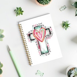 ROXMART Christian Cross Glitter Spiral Notebook, God Is Good All the Time Bible Verse Journal, Pastel Religious Scripture Hardcover Notebook Journal for Writing Note Taking, 5.5x8.3 Inch