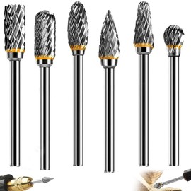 6 Piece Carbide Burr Set, Tungsten Carbide Cutter 6 mm Shank, Carbide Burr with Double Cut for Dremel, with 1/8 Inch Shank, for Grinder, Carving, Metal Polishing, Engraving, Drilling