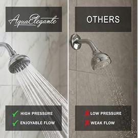 Aqua Elegante Pressure Boosting Shower Head - 3 Inch Wall Mount Water Saving Showerhead Best For Low Flow Showers With Anti-Clog Nozzles & Adjustable Brass Fitting - 2.5 GPM - Polished Chrome