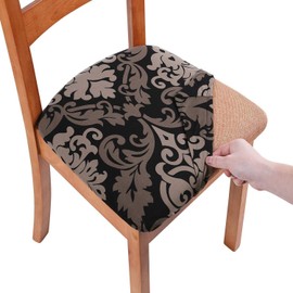 Homaxy Stretch Chair Seat Covers for Dining Room Set of 6, Elastic Dining Chair Seat Protector Cover Removable Washable Chair Slipcovers with Ties, Black Flower