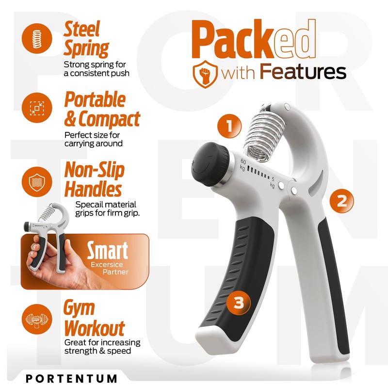 PORTENTUM 5-60 kg Grip Strengthener Exerciser – Adjustable Forearm Strengthener
