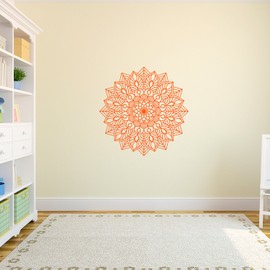 Vinyl Wall Art Decal - Mandala Figure - 23" x 23" - Adhesive Vinyl Sticker Decals - Home Apartment Workplace Decor - Yoga Studio Namaste Meditation Mandala Bohemian Flower (23" x 23"; Orange)