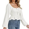 Rooscier Women's Square Neck Lantern Long Sleeve Shirred Waist Ruffle