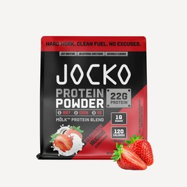 Jocko MÖLK Protein Powder with Probiotics - 22g Protein, 1g Sugar, 120 Calories, Whey + Casein + Egg Blend for Muscle Health & Digestion Support - Healthcare Dietary Supplement for Fitness:_Strawberry Milkshake
