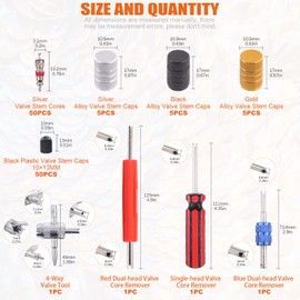 Rustark 119Pcs Valve Core Remover Tools with Aluminum Tire Valve Stem Caps, Valve Core, Dual Single Head Valve Core Remover and 4-Way Valve Tool Kit for Automotive Truck Motorcycle Bicycle