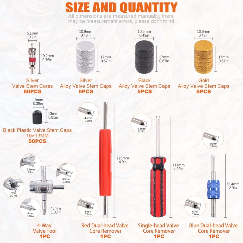 Rustark 119Pcs Valve Core Remover Tools with Aluminum Tire Valve