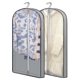 Garment bags Suit cover bags for hanging clothes 100cm, Moth Proof Dress Bag Covers Damp-proof Suit Storage Bag Clothes, Plastic Protector for Jacket, Coat, Sweater, Shirts 2 Packs (Grey)