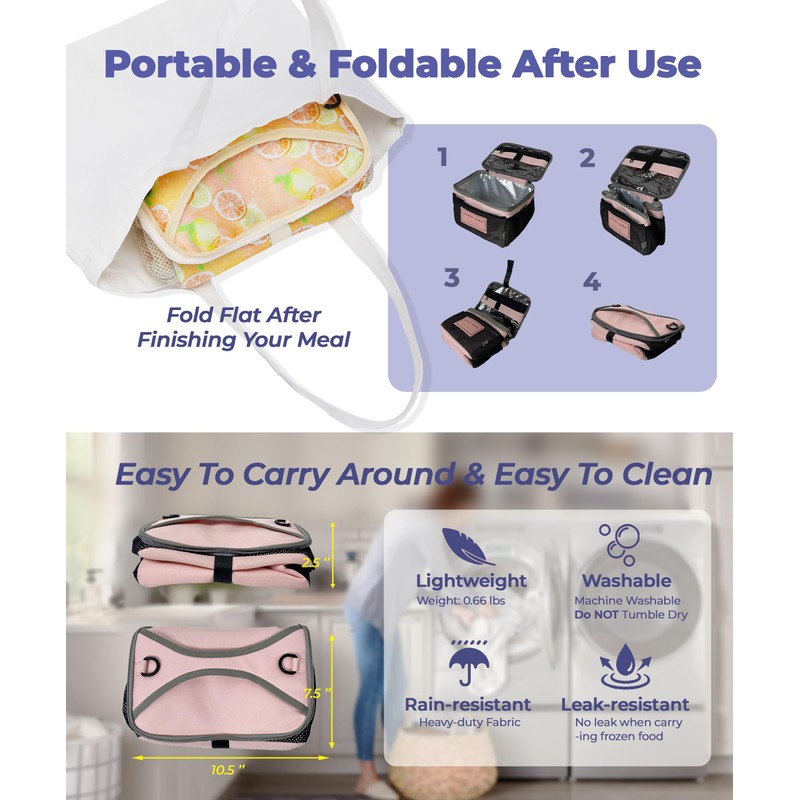 SUNNY BIRD Foldable Insulated Lunch Bag Leakproof Thermal Lunch Box